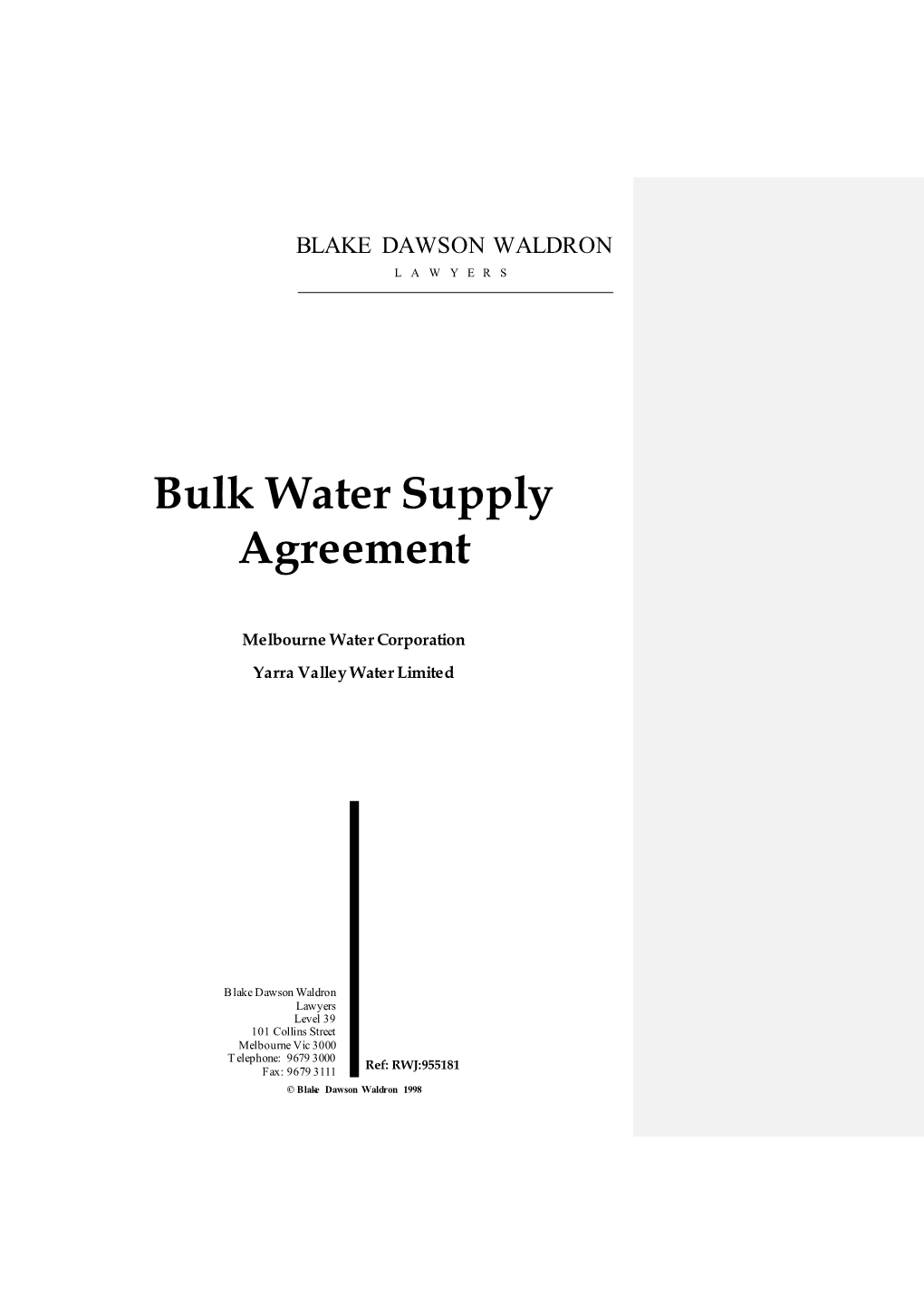 Bulk Water Supply Agreement