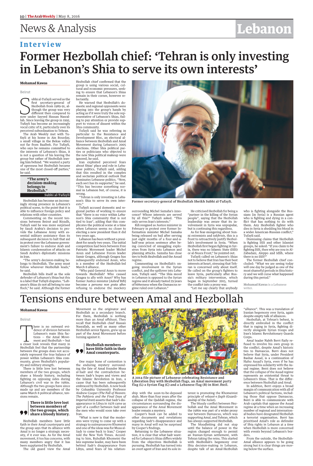 Lebanon Interview Former Hezbollah Chief: ‘Tehran Is Only Investing in Lebanon’S Shia to Serve Its Own Interests’