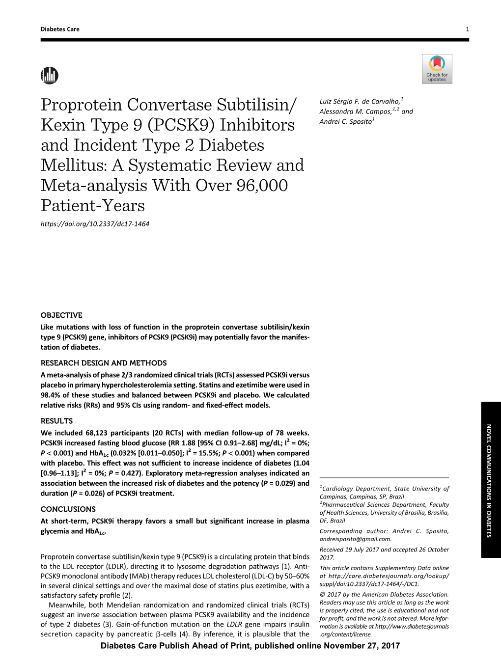 (PCSK9) Inhibitors and Incident Type 2 Diabetes Mellitus