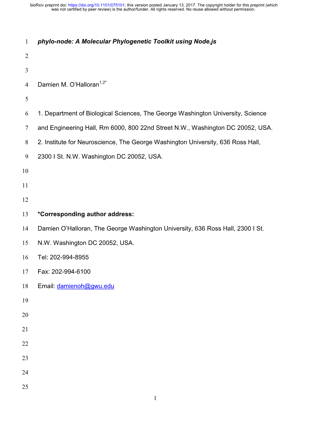 1 Phylo-Node: a Molecular Phylogenetic Toolkit Using Node.Js