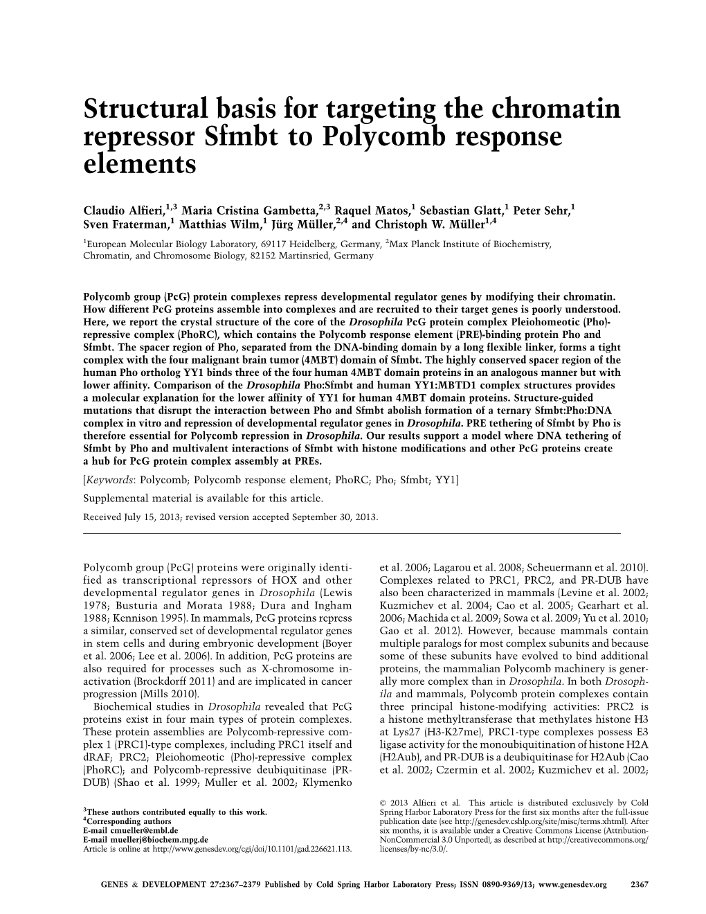 Structural Basis for Targeting the Chromatin Repressor Sfmbt to Polycomb Response Elements