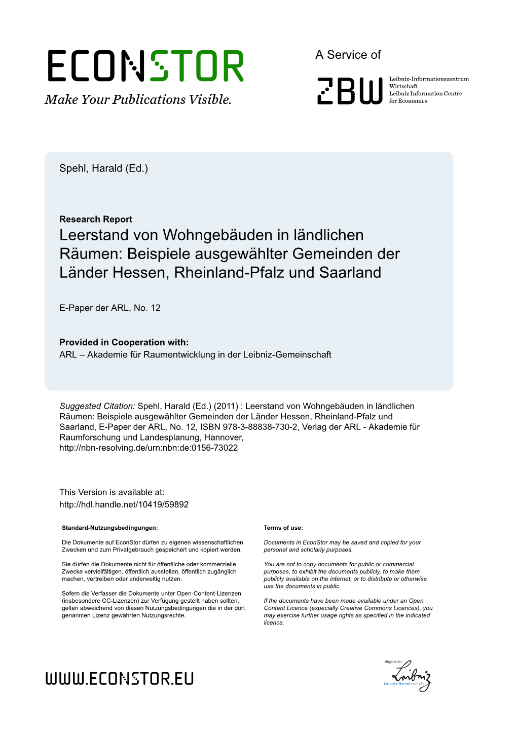 Beispiele Ausgewählter Gemeinden Der Länder Hessen, Rheinland-Pfalz Und Saarland