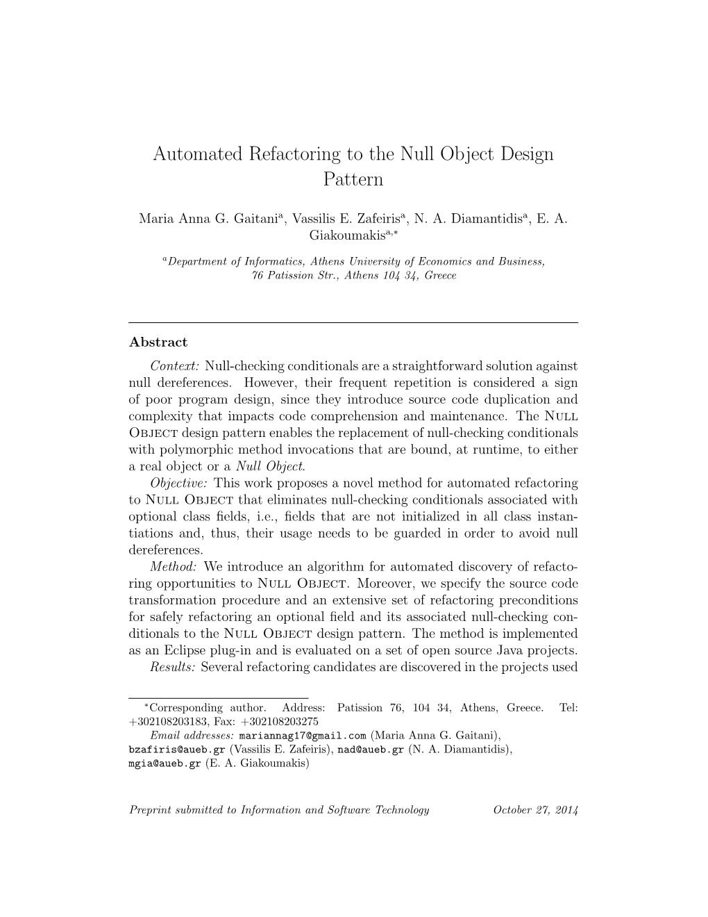 Automated Refactoring to the Null Object Design Pattern