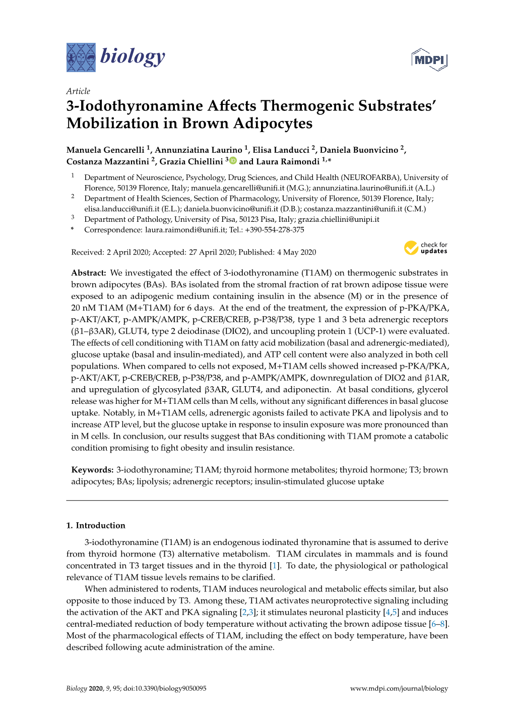 3-Iodothyronamine Affects Thermogenic Substrates' Mobilization in Brown Adipocytes