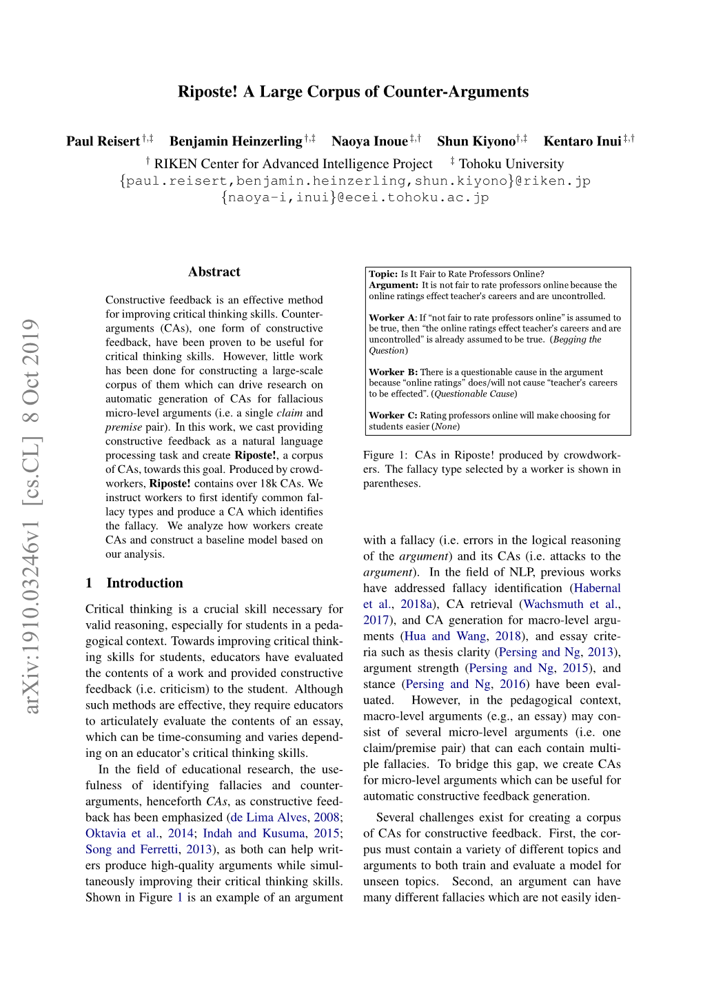 Riposte! a Large Corpus of Counter-Arguments