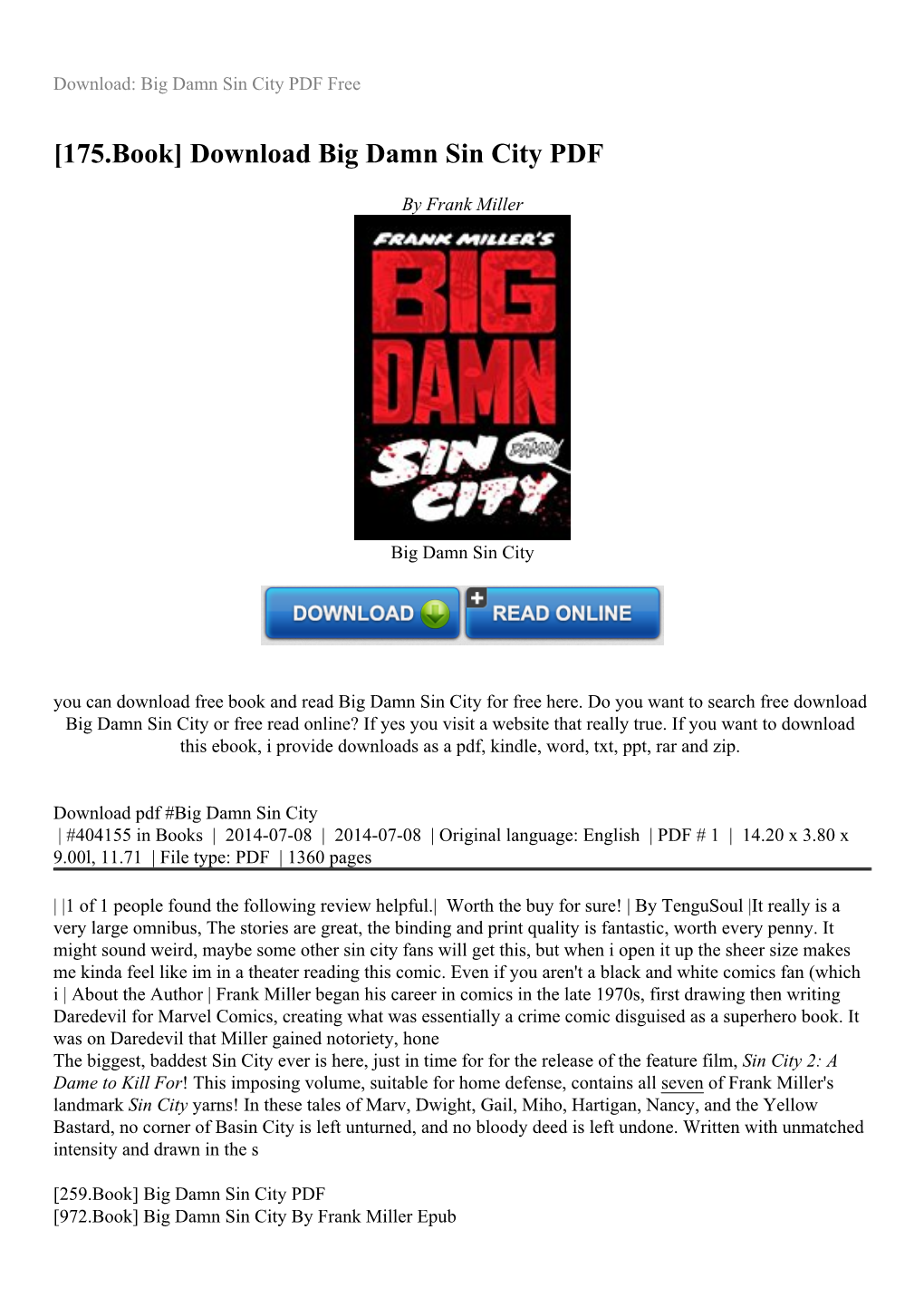 [175.Book] Download Big Damn Sin City PDF