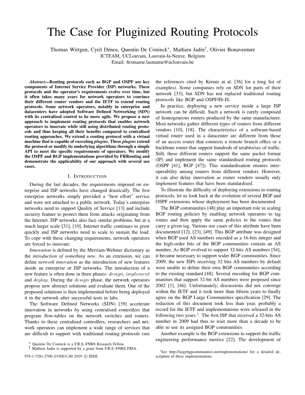 The Case for Pluginized Routing Protocols