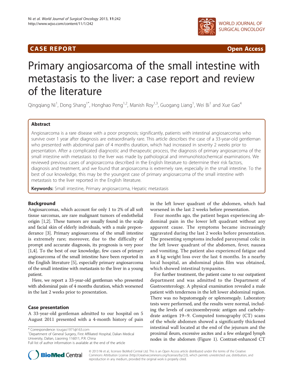 Primary Angiosarcoma of the Small