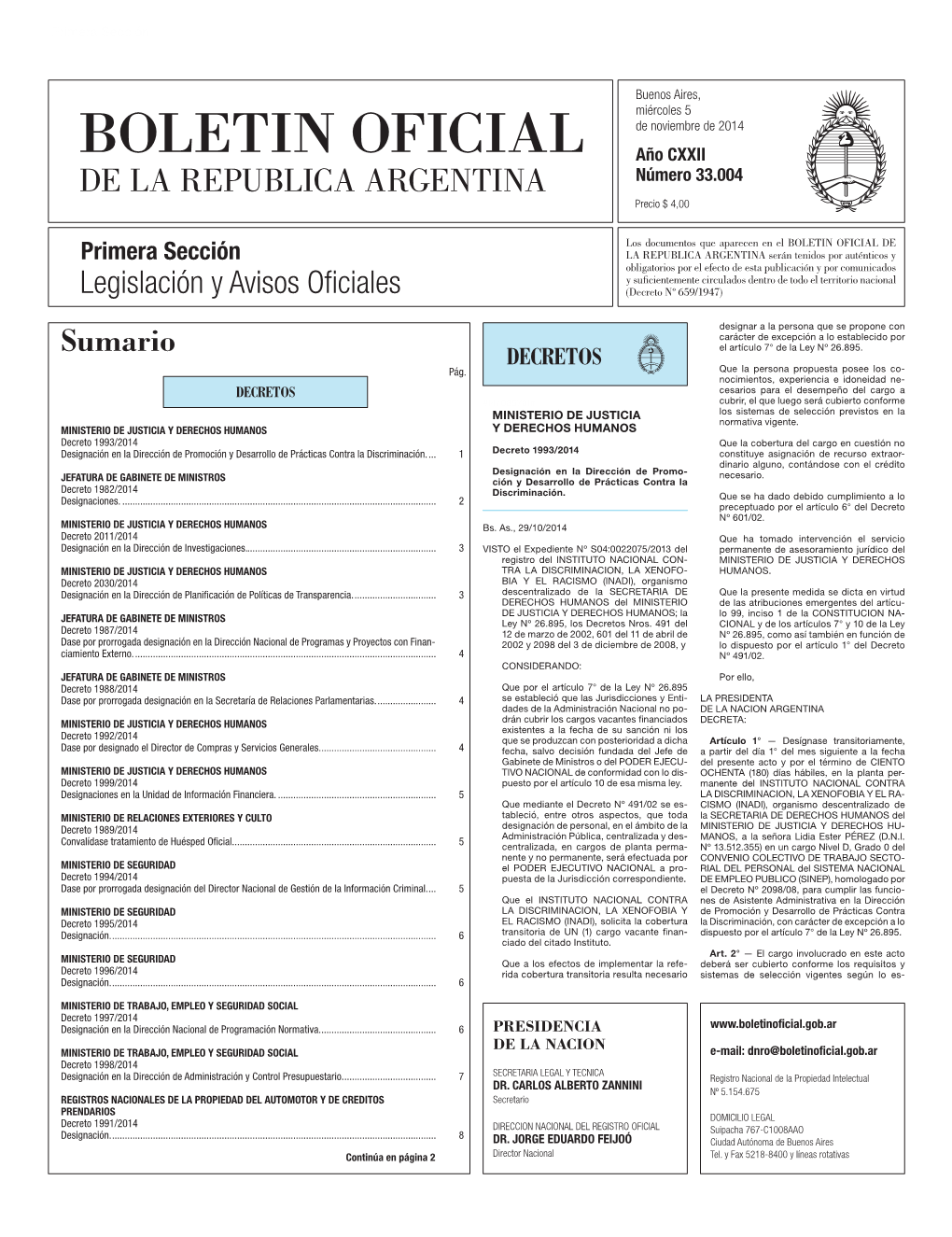 Sumario DECRETOS El Artículo 7° De La Ley Nº 26.895