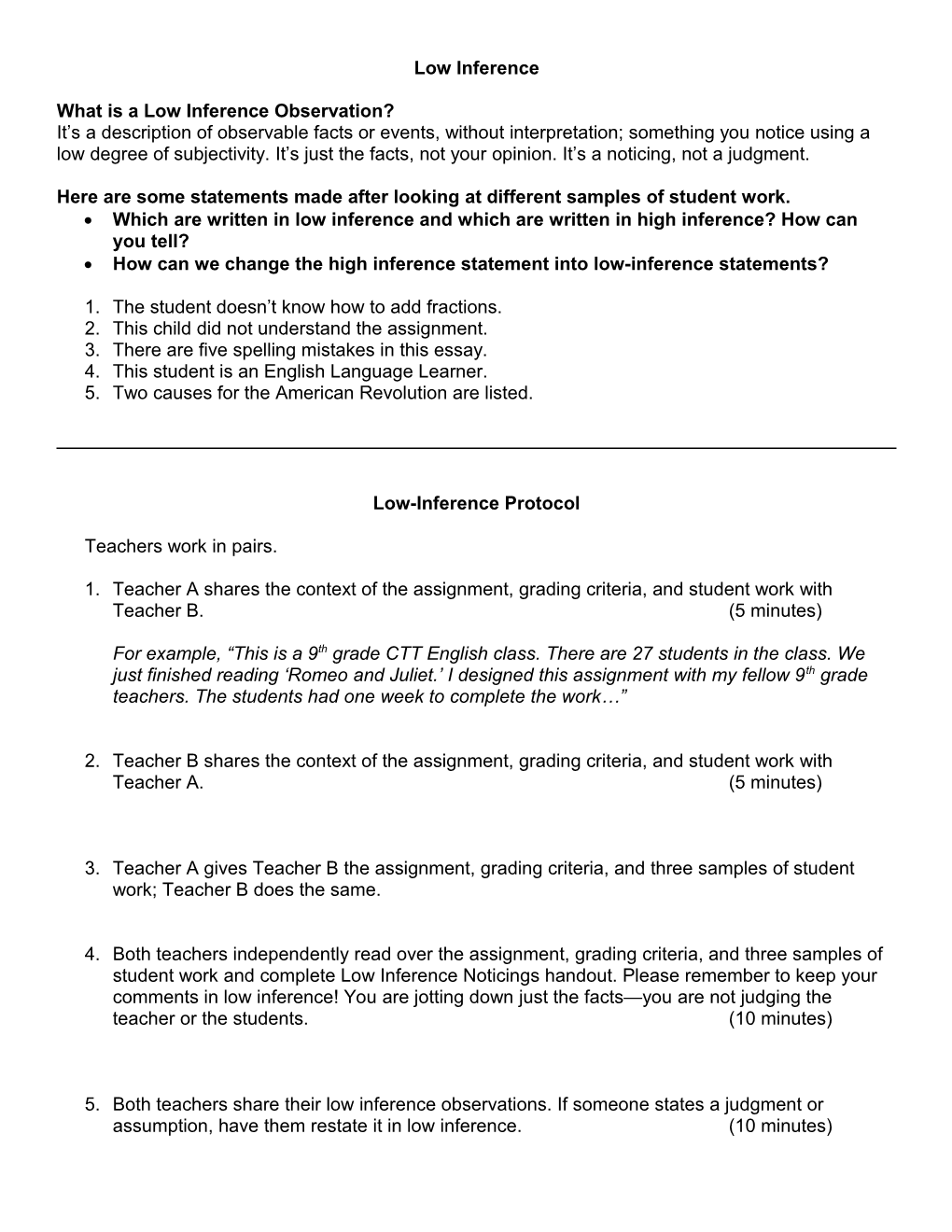 What Is a Low Inference Observation?