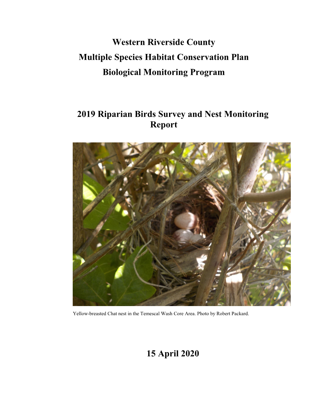 2019 Riparian Birds Survey and Nest Monitoring Report