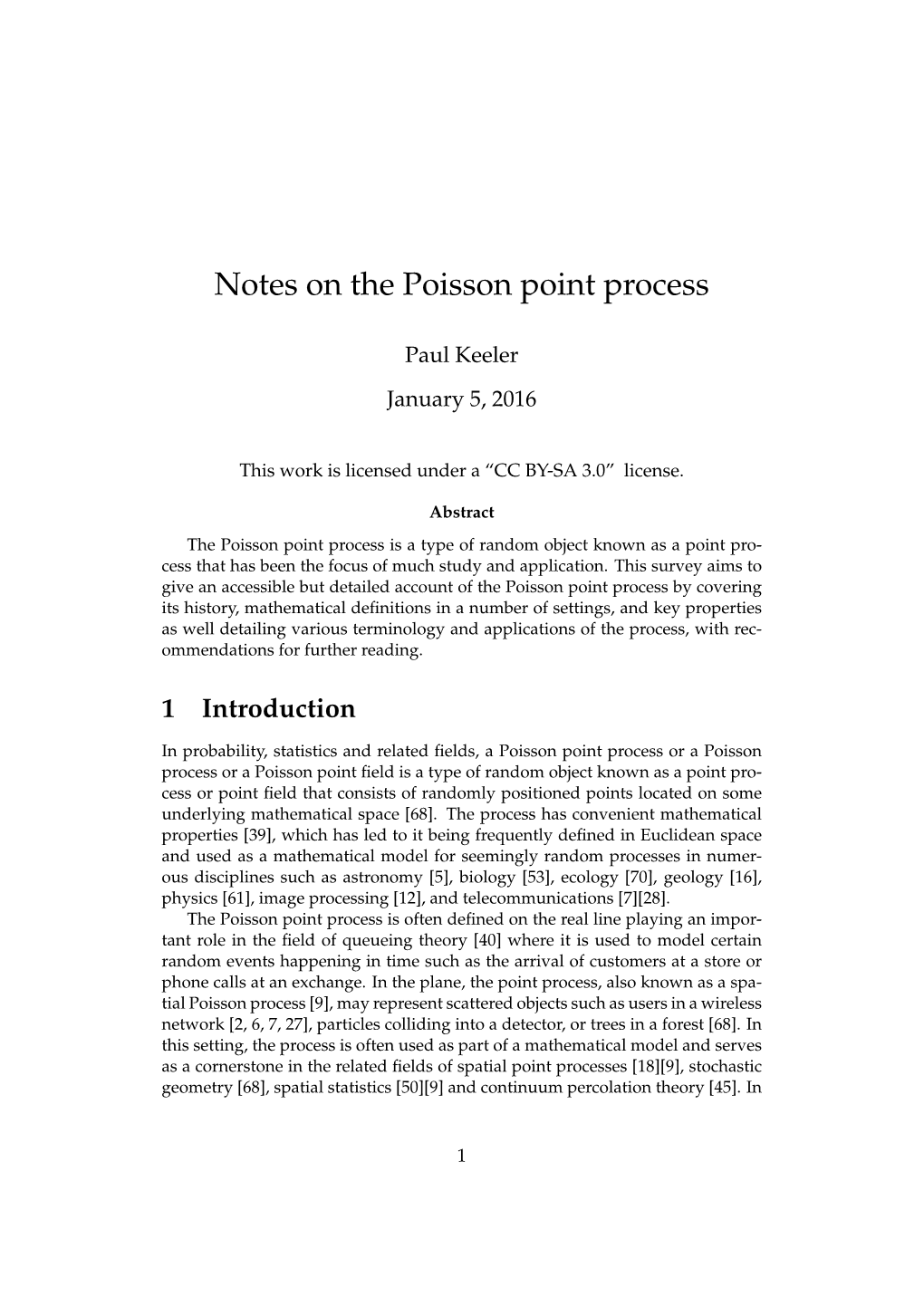 Notes on the Poisson Point Process