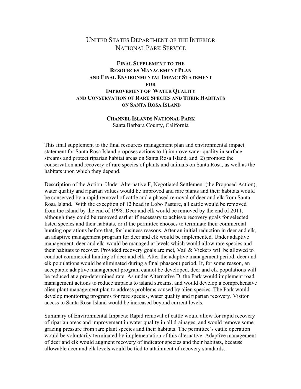 Santa Barbara County, California This Final Supplement to the Final Resources Management Plan and Environmental Impact Statement