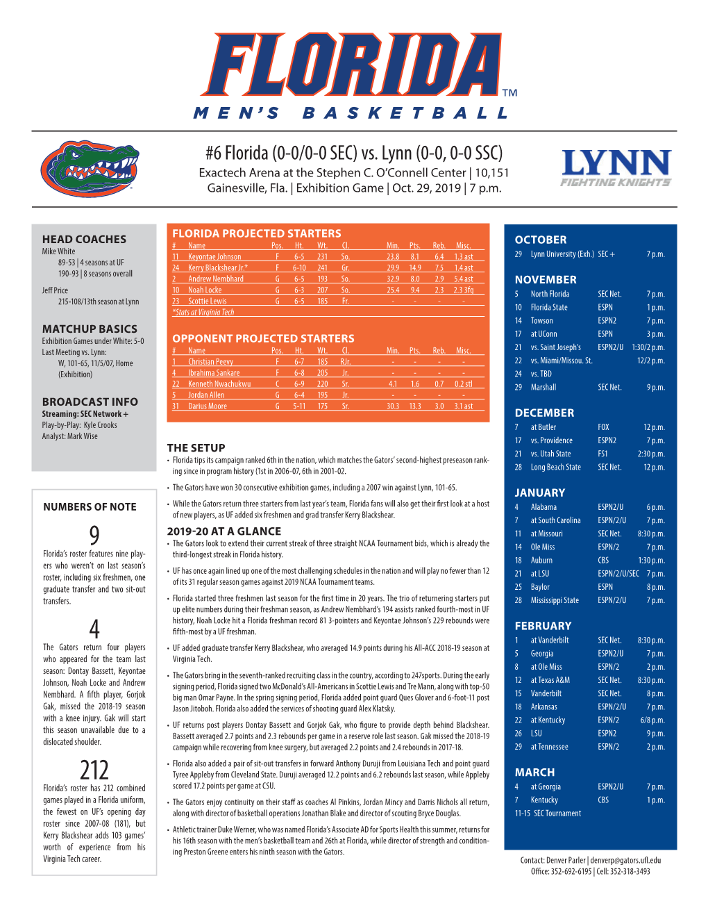 Vs. Lynn (0-0, 0-0 SSC) Exactech Arena at the Stephen C