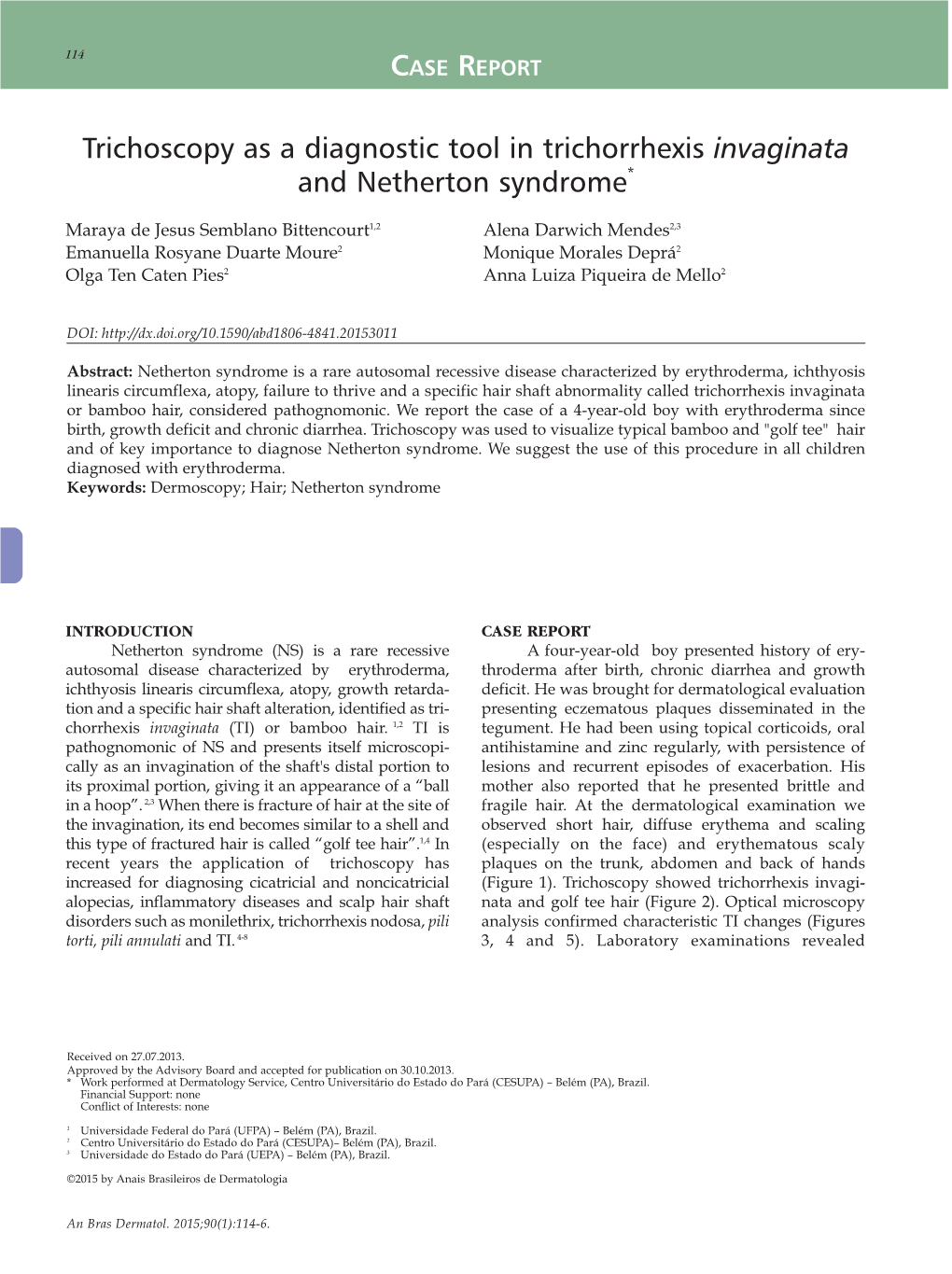 Trichoscopy As a Diagnostic Tool in Trichorrhexis Invaginata and Netherton Syndrome*