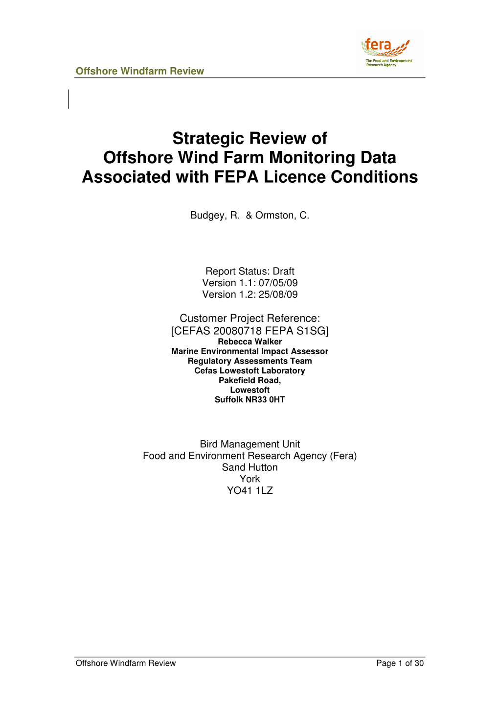 Strategic Review of Offshore Wind Farm Monitoring Data Associated with FEPA Licence Conditions