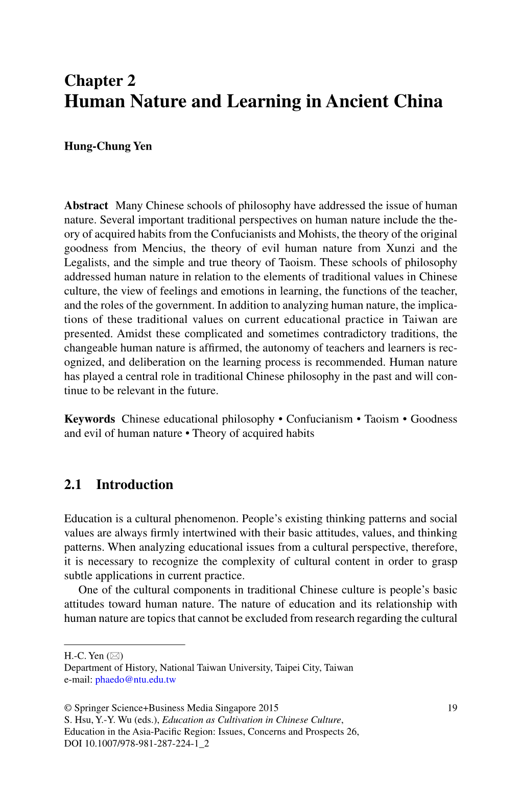 Chapter 2 Human Nature and Learning in Ancient China