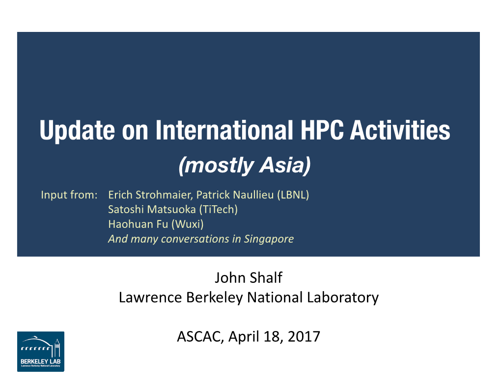 Update on International HPC Activities (Mostly Asia)