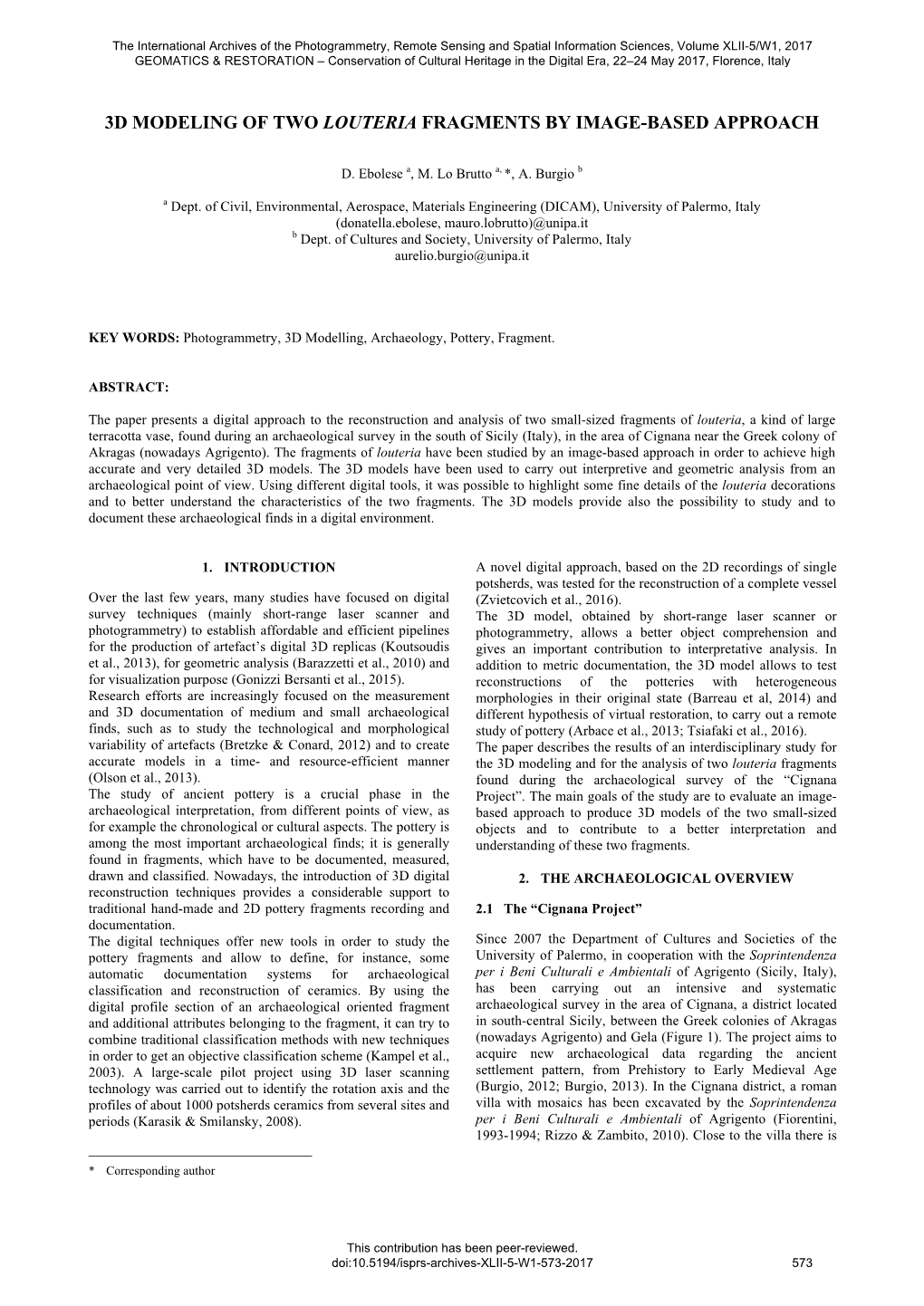 3D Modeling of Two Louteria Fragments by Image-Based Approach