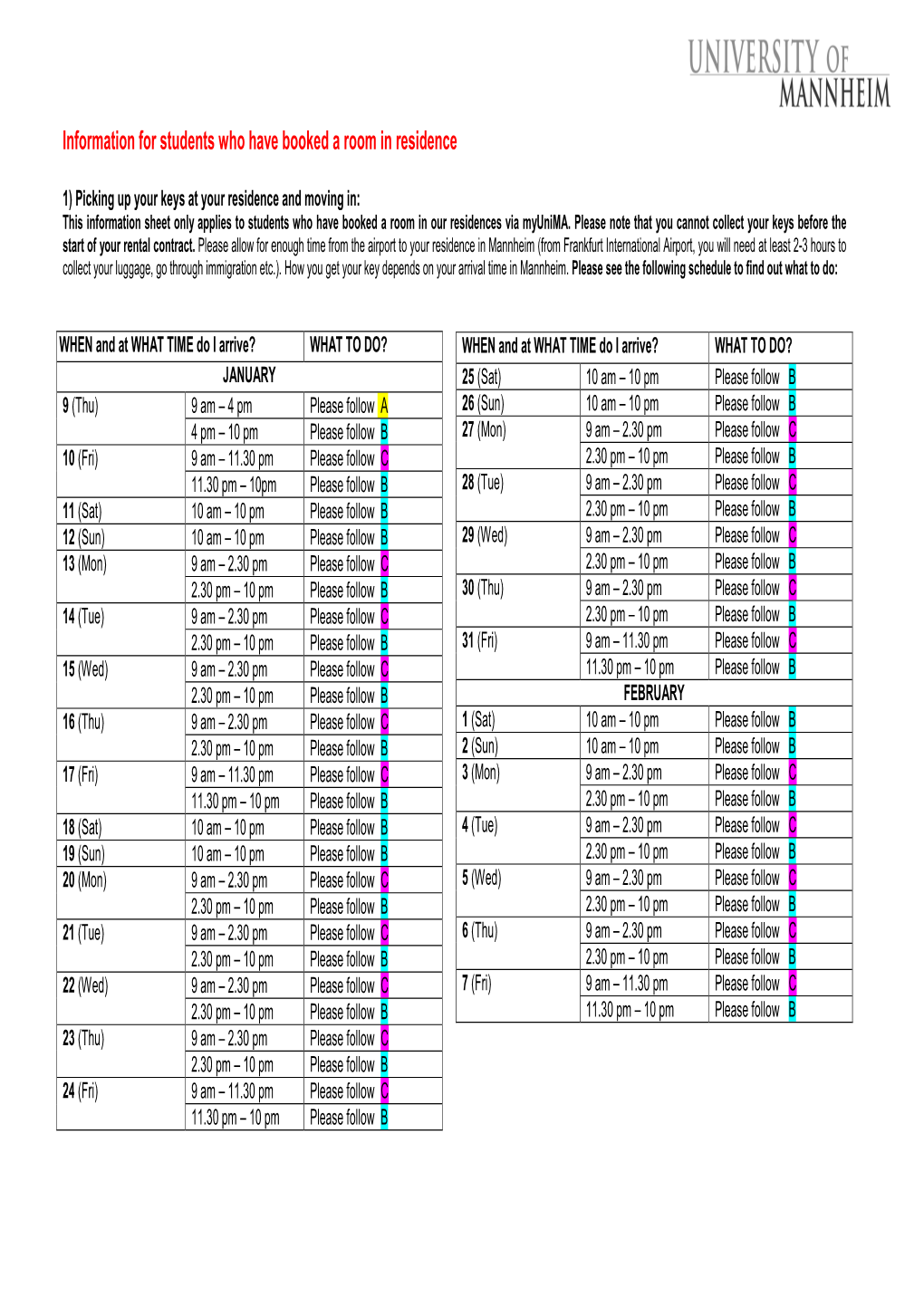 Information for Students Who Have Booked a Room in Residence