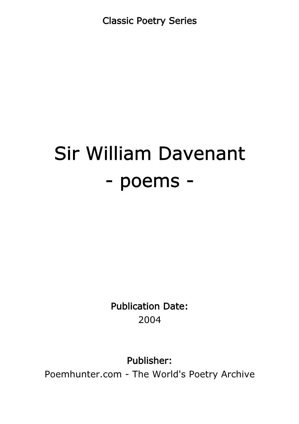 Sir William Davenant - Poems