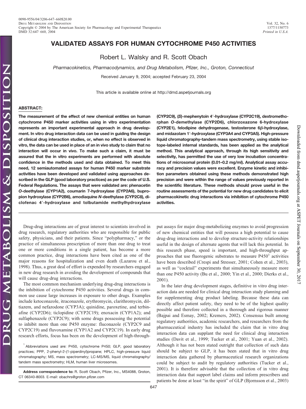 Validated Assays for Human Cytochrome P450 Activities