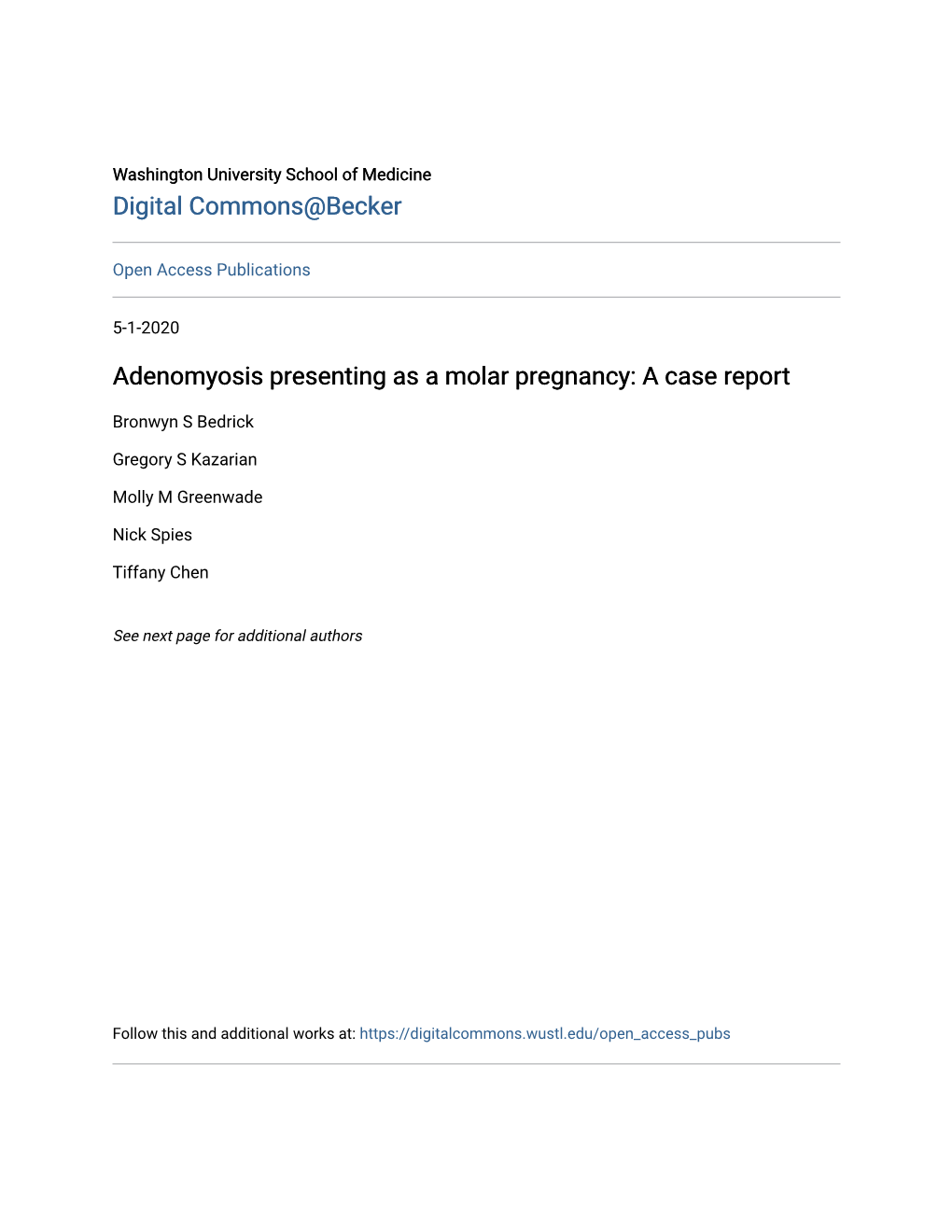 Adenomyosis Presenting As a Molar Pregnancy: a Case Report