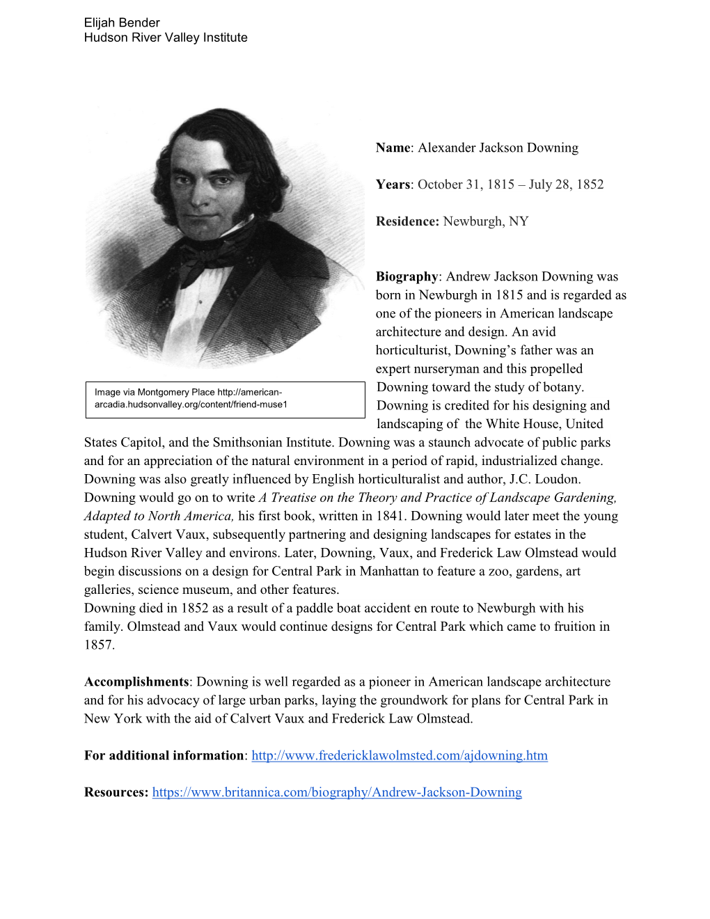 Alexander Jackson Downing Years: October 31, 1815