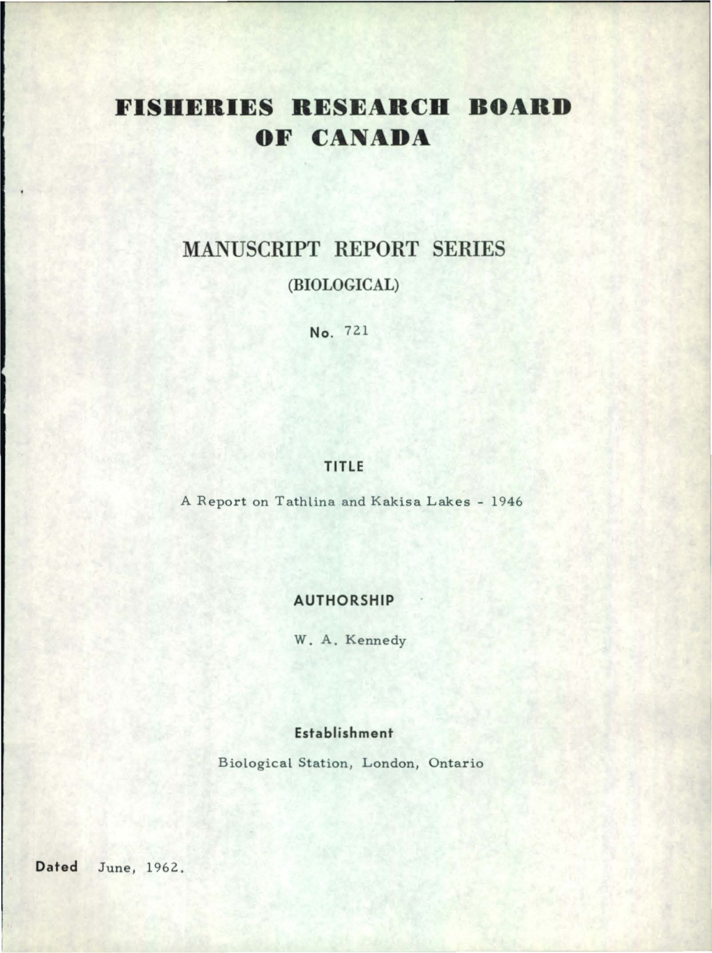 Fisheries Research Board of Canada Manuscript Report