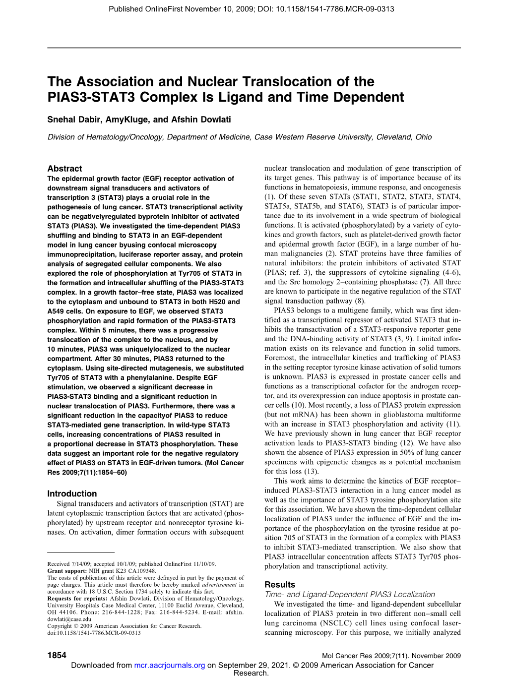 The Association and Nuclear Translocation of the PIAS3-STAT3 Complex Is Ligand and Time Dependent