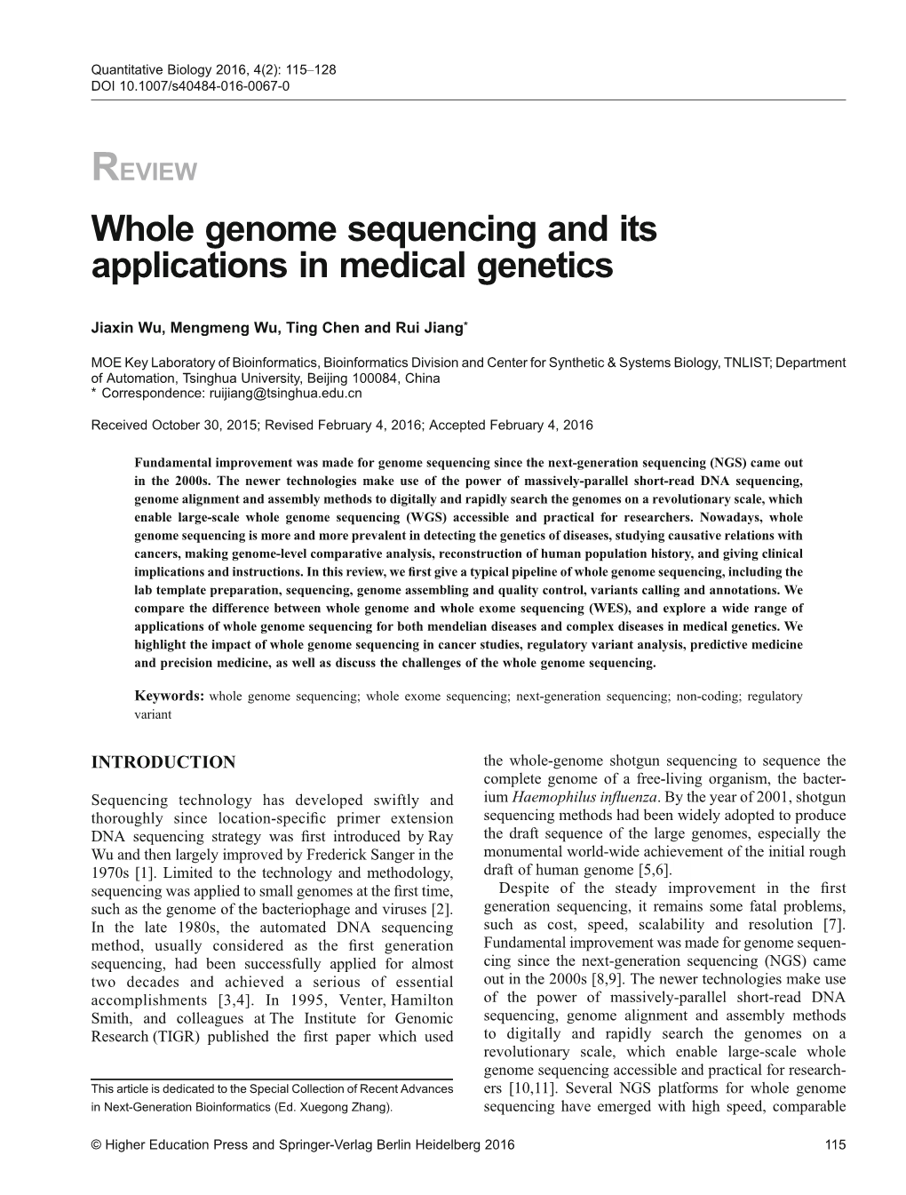 Whole Genome Sequencing and Its Applications in Medical Genetics