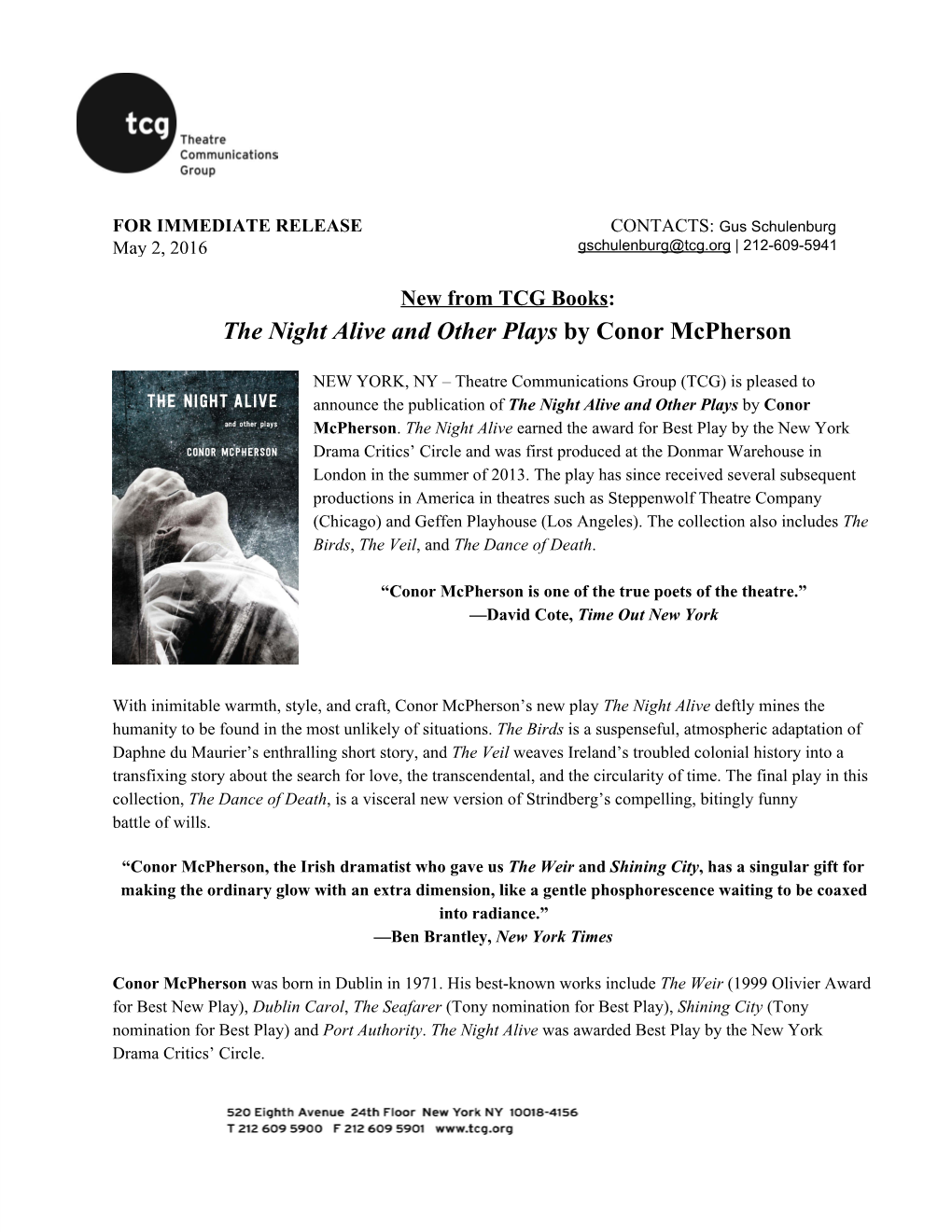 The Night Alive and Other Plays ​By Conor Mcpherson