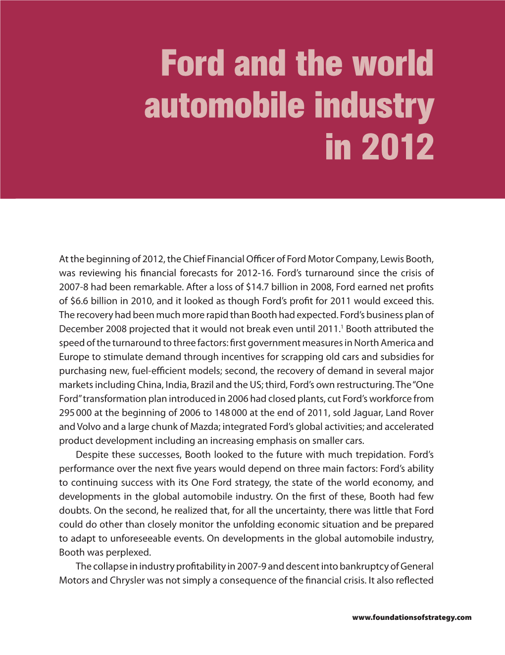 Ford and the World Automobile Industry in 2012