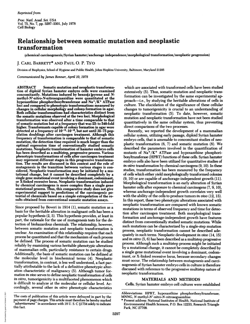 Relationship Between Somatic Mutation and Neoplastic