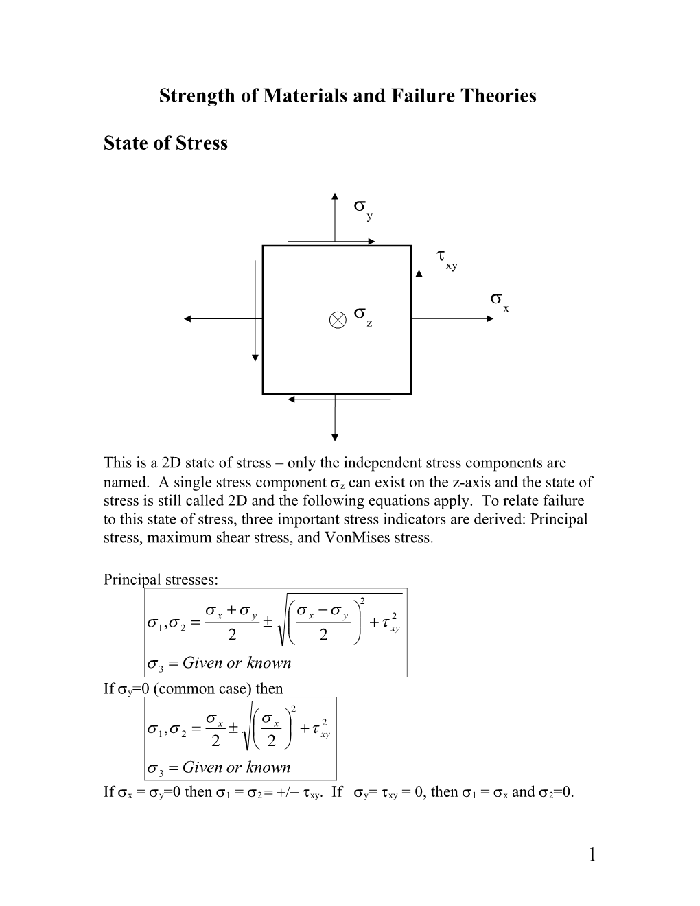 Strength of Materials and Failure Theories