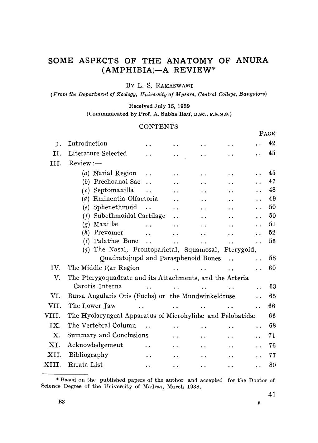 Some Aspects of the Anatomy of Anura (Amphibia)-A Review*