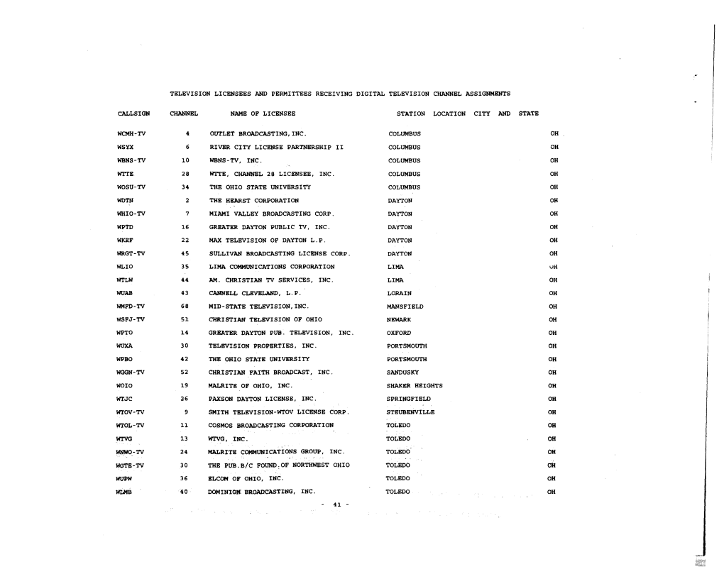 Television Licensees and Permittees Receiving Digital Television Channel Assignments