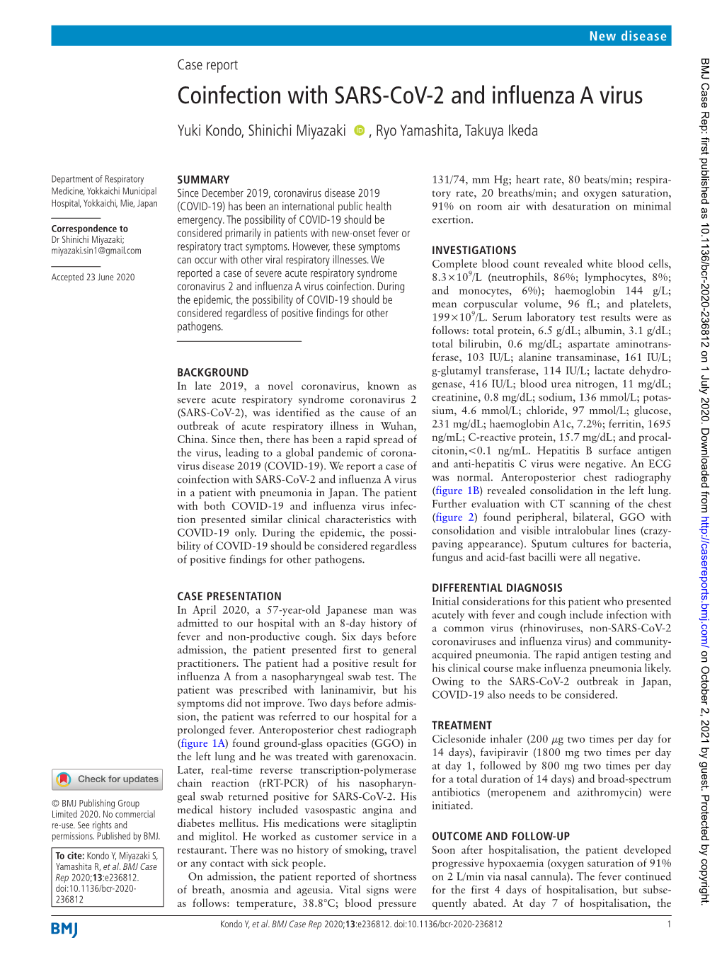 Coinfection with SARS-Cov-2 and Influenza a Virus