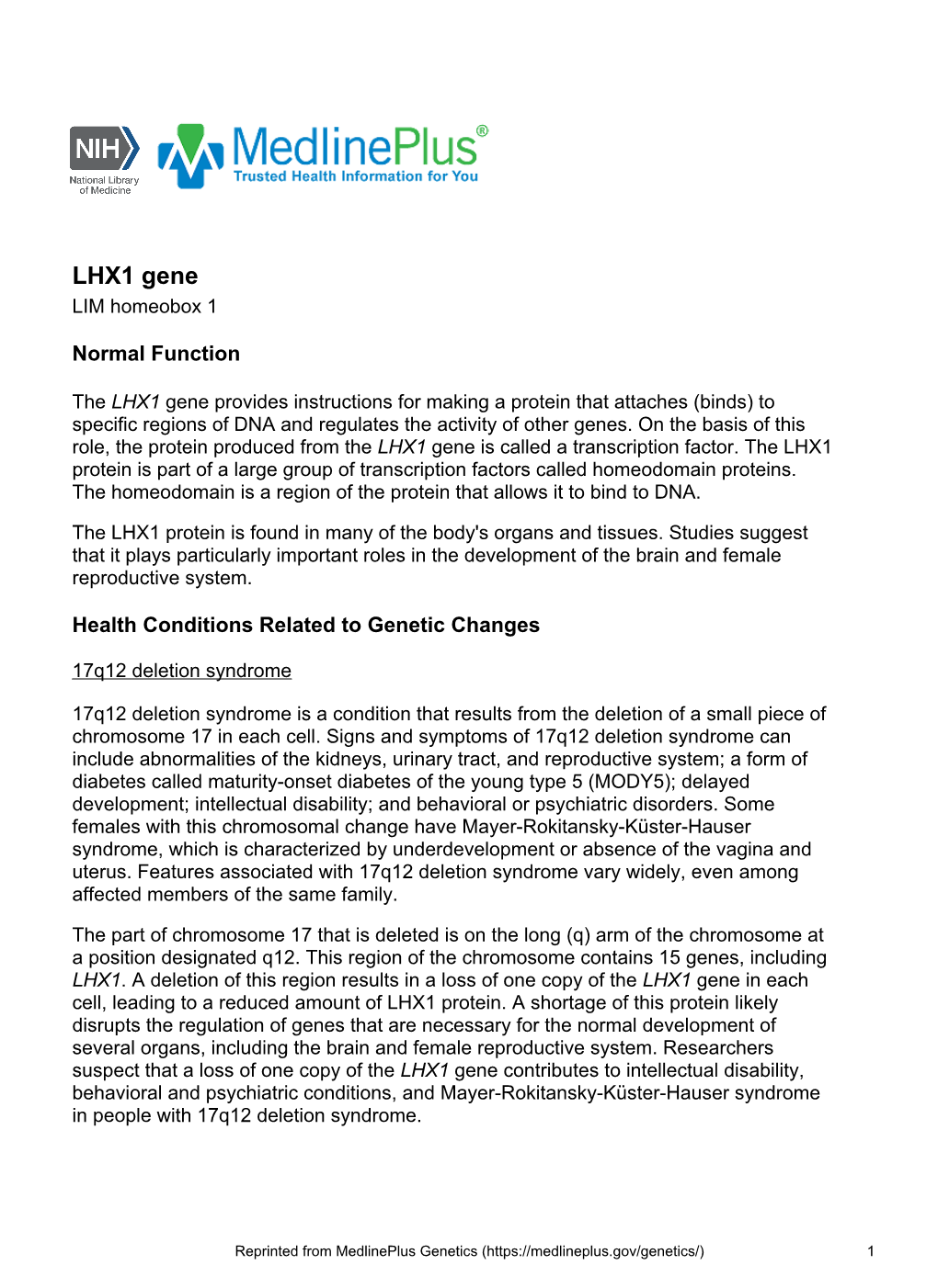 LHX1 Gene LIM Homeobox 1