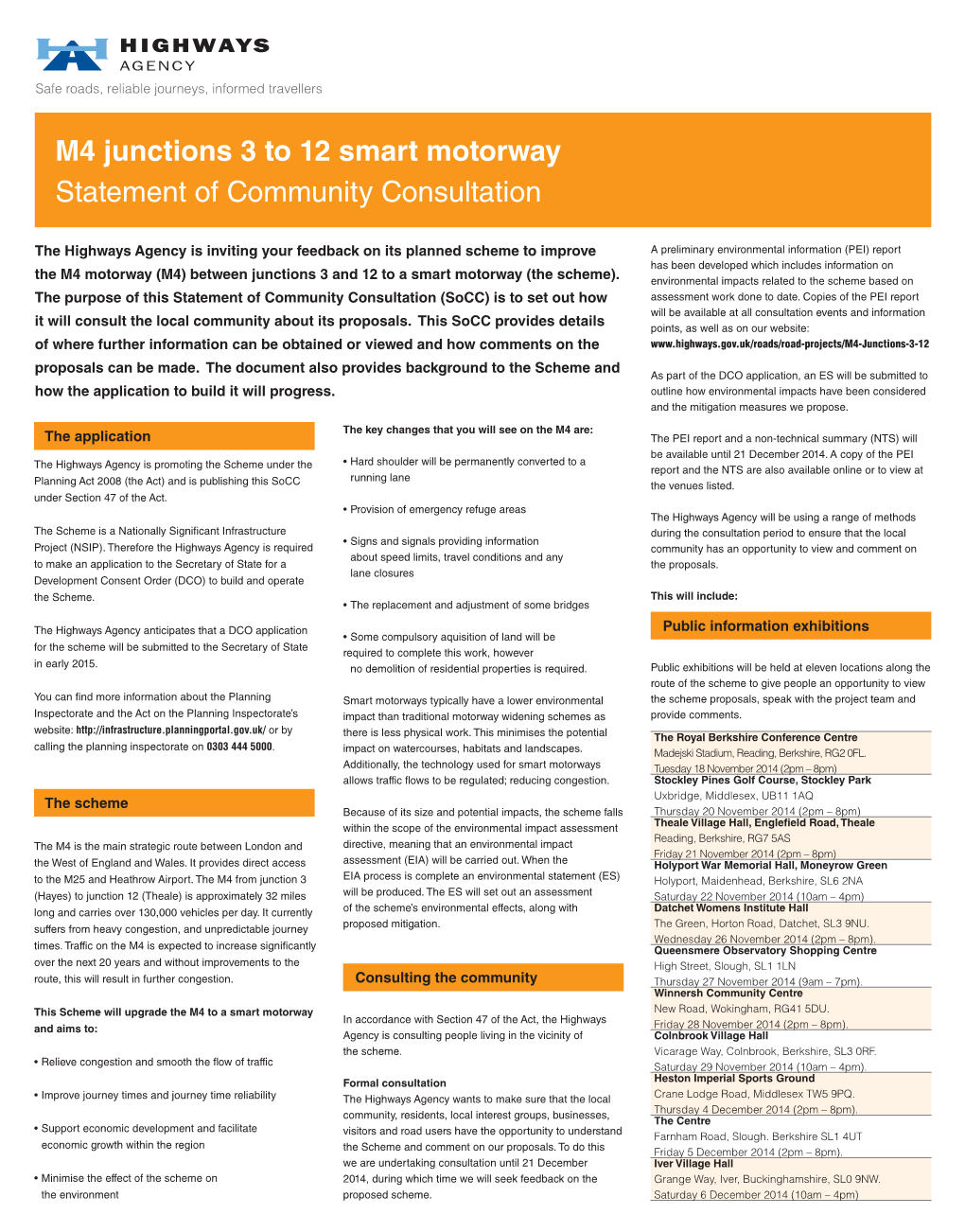 M4 Junctions 3 to 12 Smart Motorway Statement of Community Consultation