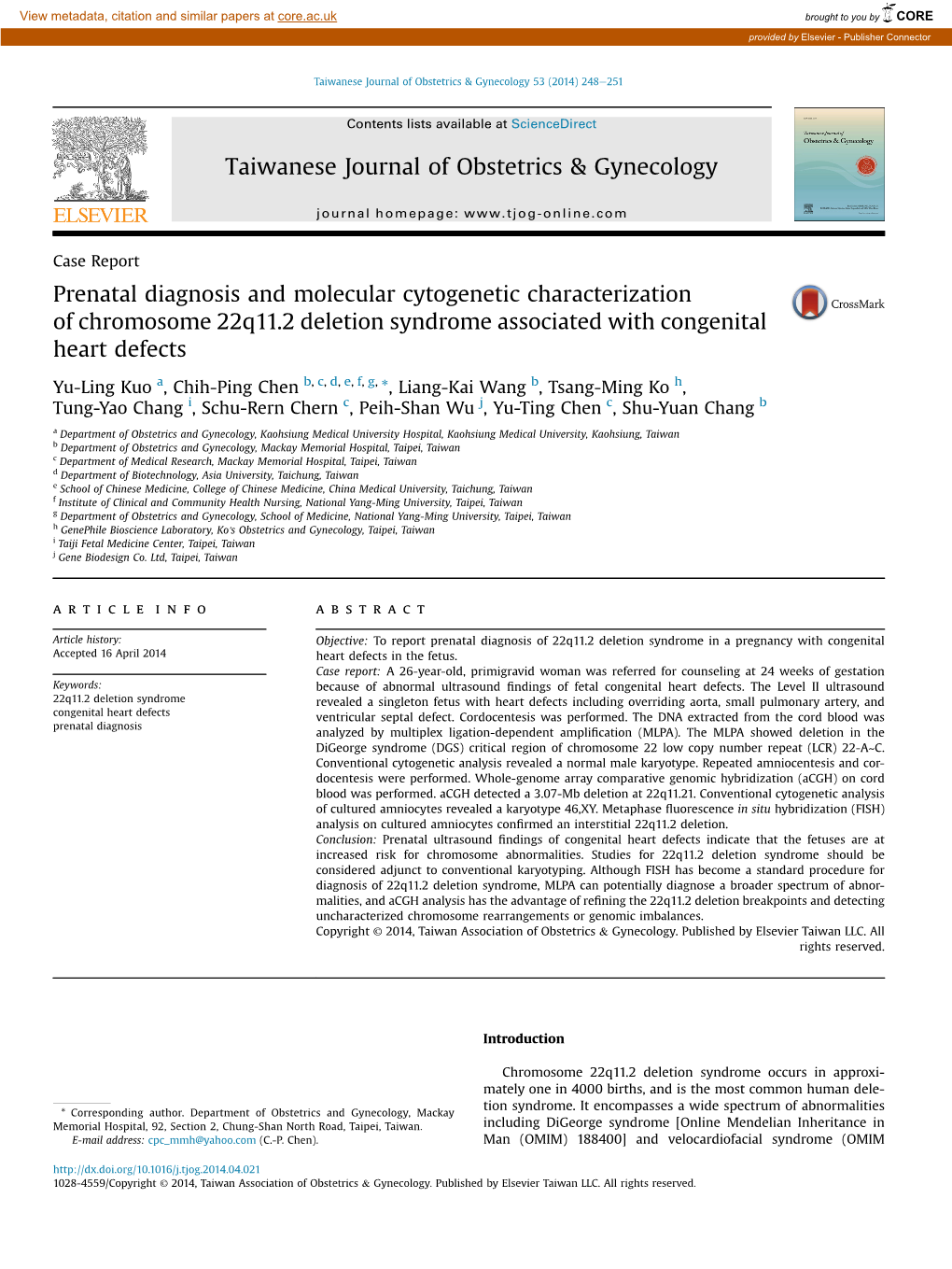 Chromosome 22Q11.2 Deletion Syndrome Associated with Congenital Heart Defects