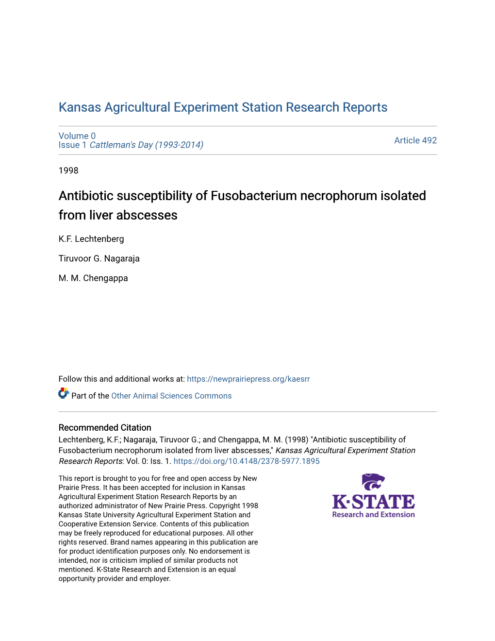 Antibiotic Susceptibility of Fusobacterium Necrophorum Isolated from Liver Abscesses