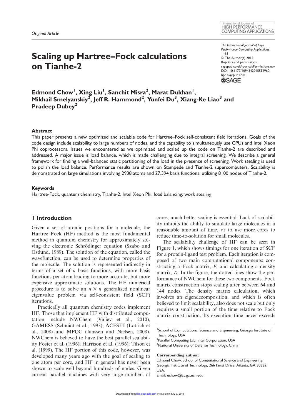 Scaling up Hartree–Fock Calculations on Tianhe-2