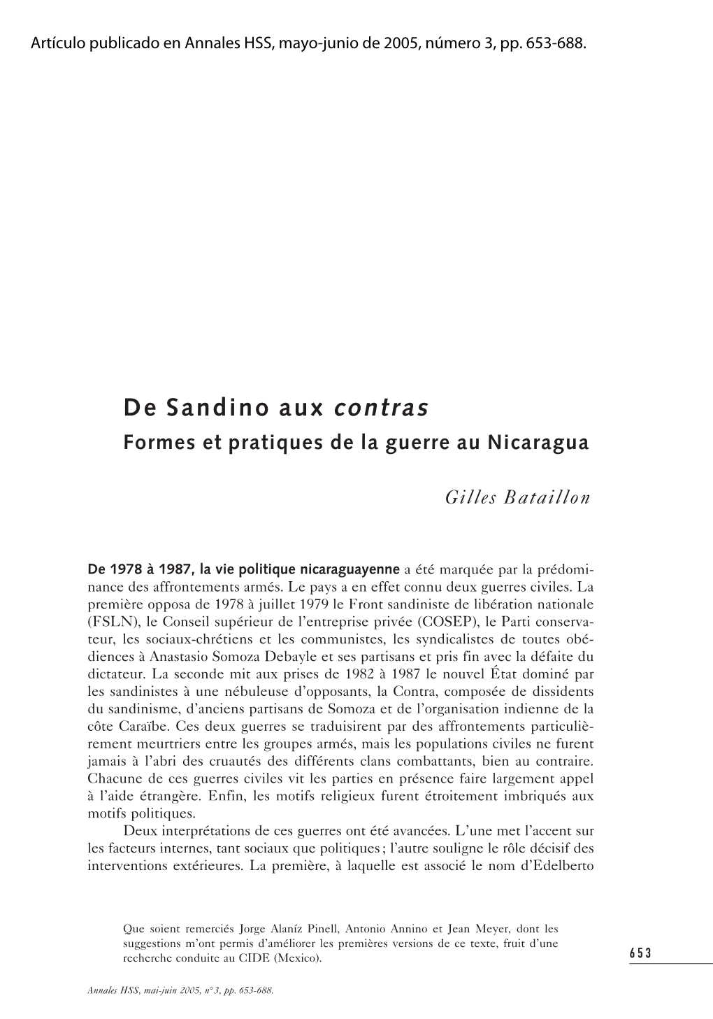 De Sandino Aux Contras Formes Et Pratiques De La Guerre Au Nicaragua