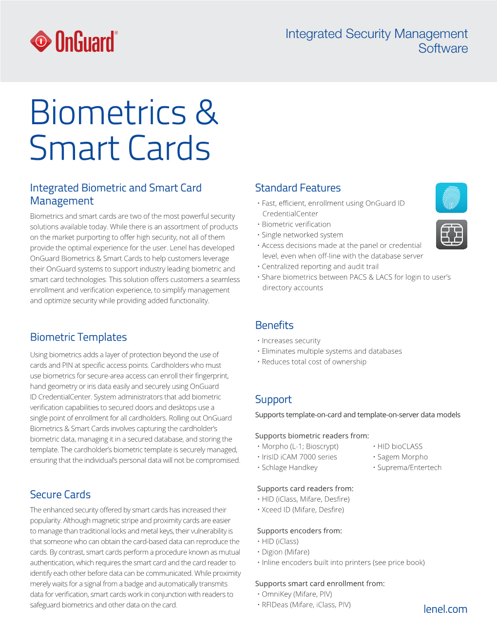 Onguard Biometric & Smart Cards Data Sheet