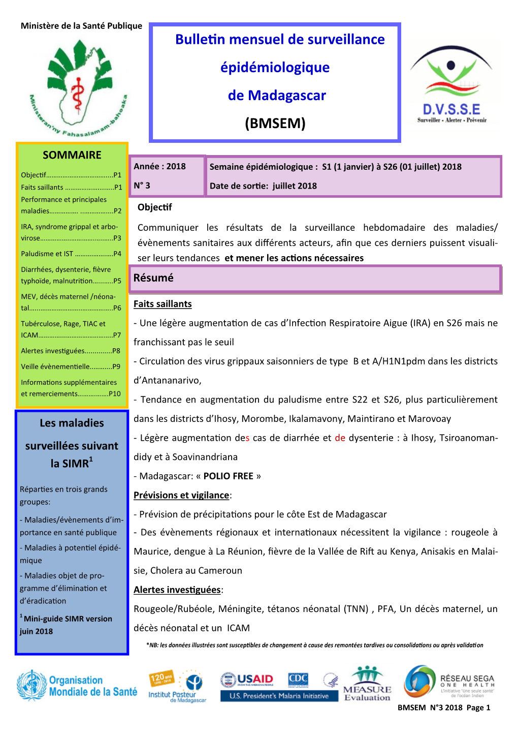 Bulletin Mensuel De Surveillance Épidémiologique De Madagascar (BMSEM)