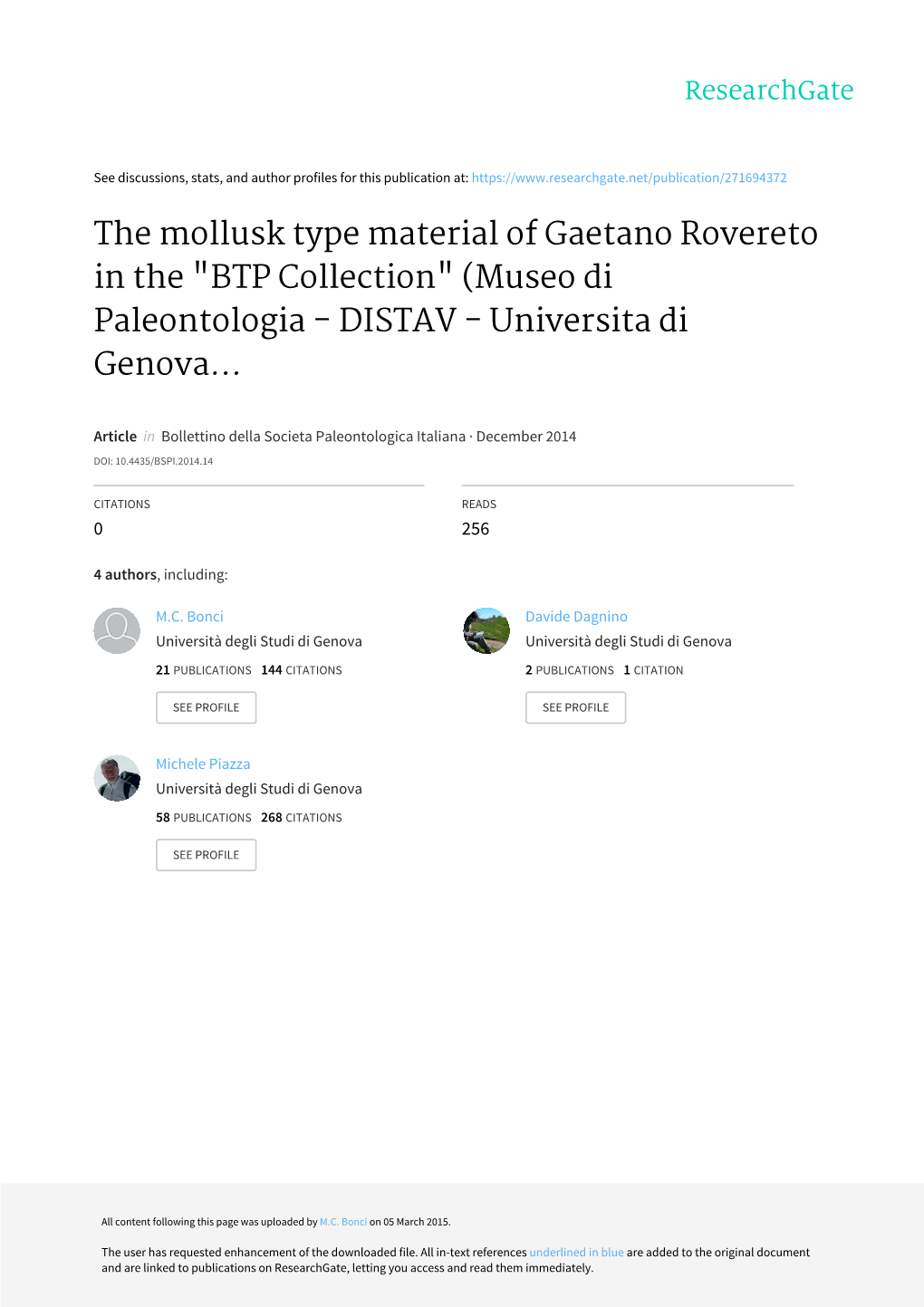 The Mollusk Type Material of Gaetano Rovereto in the "BTP Collection" (Museo Di Paleontologia - DISTAV - Universita Di Genova