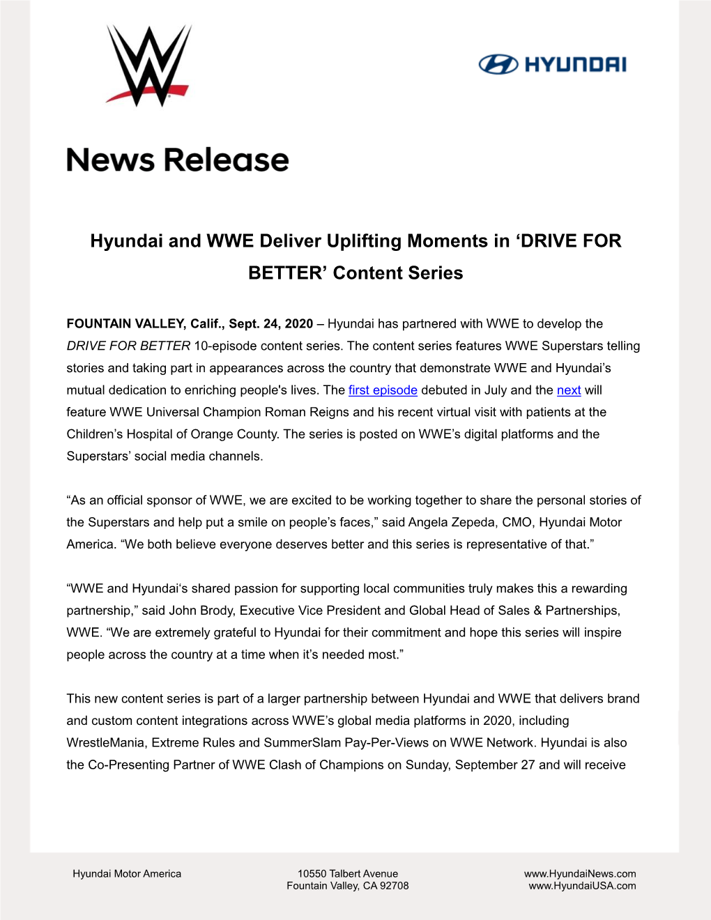 Hyundai and WWE Deliver Uplifting Moments in 'DRIVE for BETTER