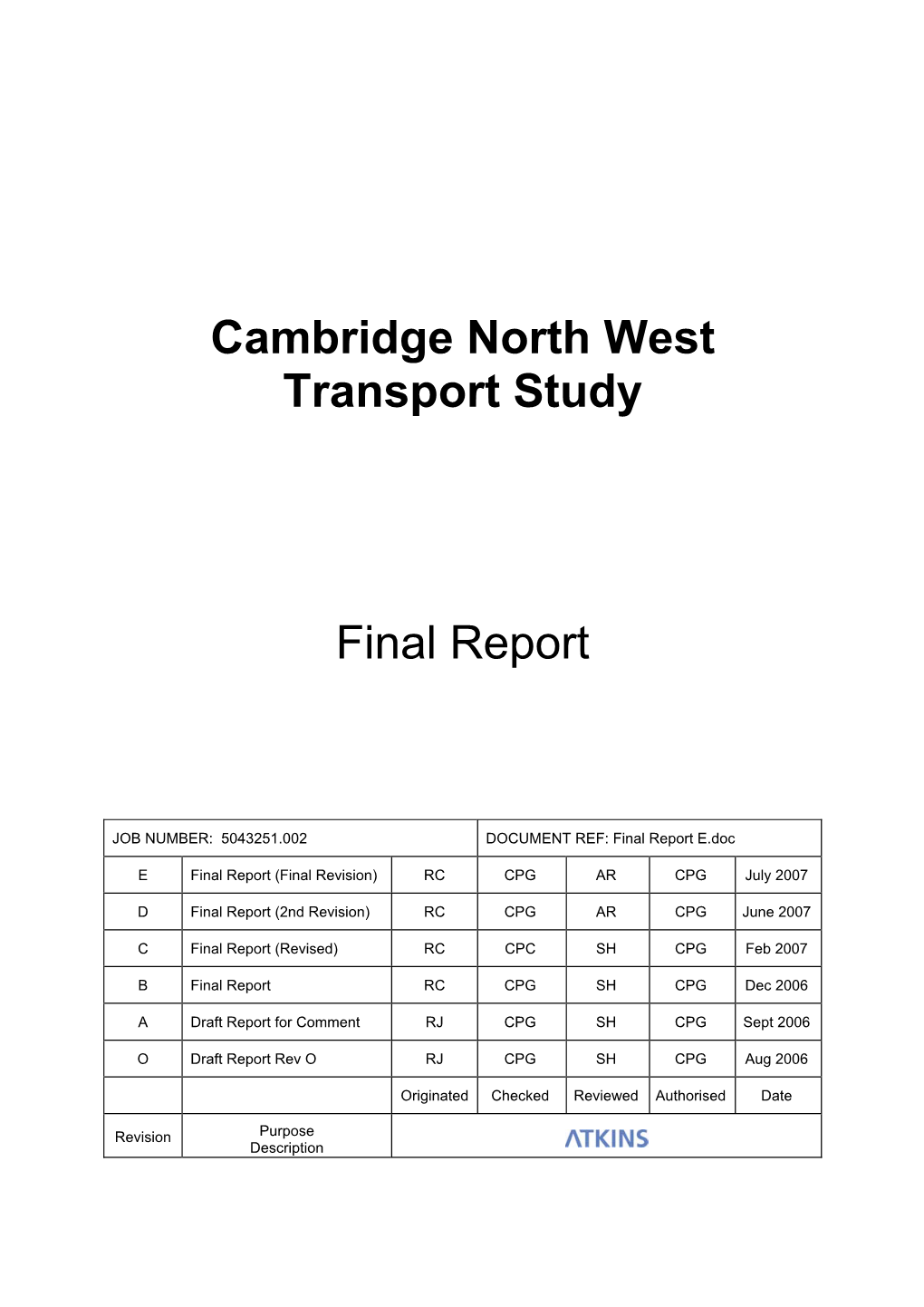 Cambridge North West Transport Study Final Report