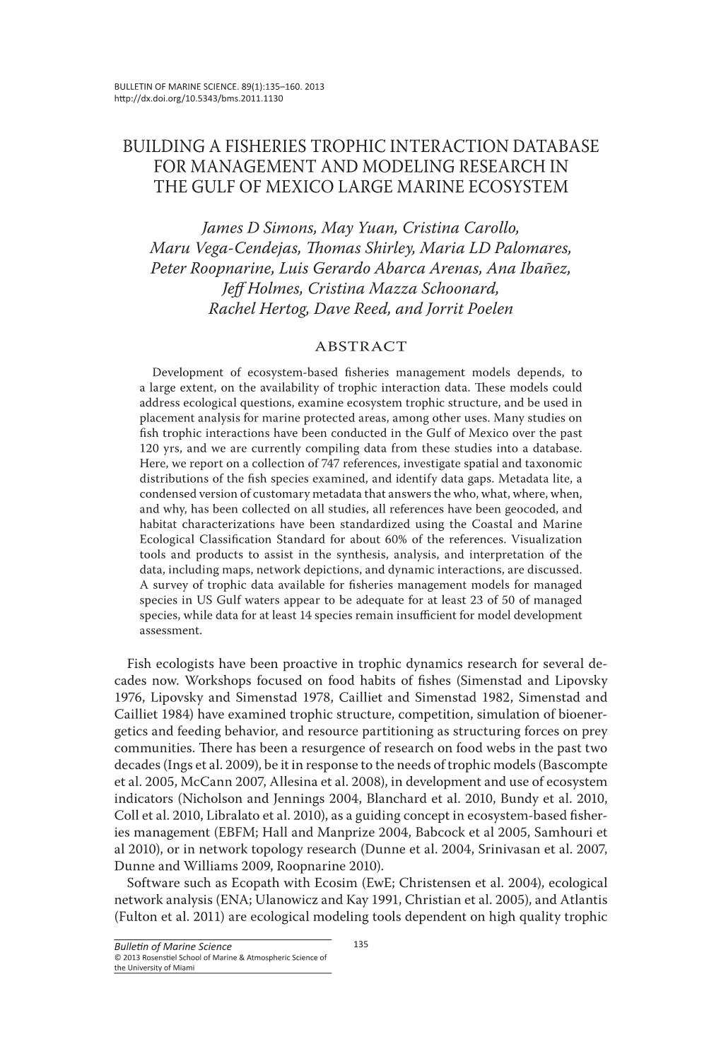 Building a Fisheries Trophic Interaction Database for Management and Modeling Research in the Gulf of Mexico Large Marine Ecosystem